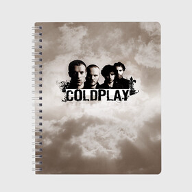 Тетрадь с принтом Coldplay в Белгороде, 100% бумага | 48 листов, плотность листов — 60 г/м2, плотность картонной обложки — 250 г/м2. Листы скреплены сбоку удобной пружинной спиралью. Уголки страниц и обложки скругленные. Цвет линий — светло-серый
 | Тематика изображения на принте: coldplay | rock | колдплэй | рок
