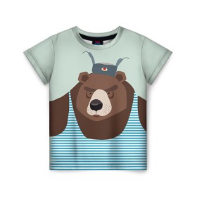 Детская футболка 3D с принтом Русский медведь в Белгороде, 100% гипоаллергенный полиэфир | прямой крой, круглый вырез горловины, длина до линии бедер, чуть спущенное плечо, ткань немного тянется | 23 февраля | армия | медведь | мишка | подарок парню | россия | рф | солдат | флот | я русский