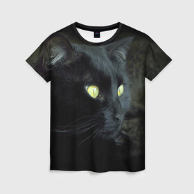 Женская футболка 3D с принтом Черный в Белгороде, 100% полиэфир ( синтетическое хлопкоподобное полотно) | прямой крой, круглый вырез горловины, длина до линии бедер | домашняя | животное | кот | котэ | кошка | черный