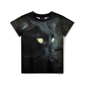 Детская футболка 3D с принтом Черный в Белгороде, 100% гипоаллергенный полиэфир | прямой крой, круглый вырез горловины, длина до линии бедер, чуть спущенное плечо, ткань немного тянется | домашняя | животное | кот | котэ | кошка | черный