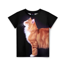 Детская футболка 3D с принтом Рыжий кот в Белгороде, 100% гипоаллергенный полиэфир | прямой крой, круглый вырез горловины, длина до линии бедер, чуть спущенное плечо, ткань немного тянется | домашняя | животное | кот | котэ | кошка | рыжая