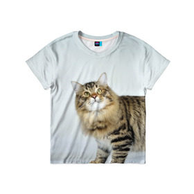 Детская футболка 3D с принтом Кот в Белгороде, 100% гипоаллергенный полиэфир | прямой крой, круглый вырез горловины, длина до линии бедер, чуть спущенное плечо, ткань немного тянется | домашняя | животное | кот | котэ | кошка