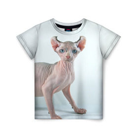 Детская футболка 3D с принтом Сфинкс в Белгороде, 100% гипоаллергенный полиэфир | прямой крой, круглый вырез горловины, длина до линии бедер, чуть спущенное плечо, ткань немного тянется | домашняя | животное | кот | котэ | кошка | сфинкс