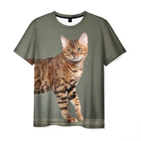 Мужская футболка 3D с принтом Бенгальский кот в Белгороде, 100% полиэфир | прямой крой, круглый вырез горловины, длина до линии бедер | Тематика изображения на принте: бенгальский | домашняя | животное | кот | котэ | кошка
