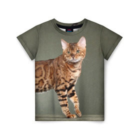 Детская футболка 3D с принтом Бенгальский кот в Белгороде, 100% гипоаллергенный полиэфир | прямой крой, круглый вырез горловины, длина до линии бедер, чуть спущенное плечо, ткань немного тянется | бенгальский | домашняя | животное | кот | котэ | кошка