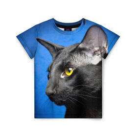 Детская футболка 3D с принтом Черный кот в Белгороде, 100% гипоаллергенный полиэфир | прямой крой, круглый вырез горловины, длина до линии бедер, чуть спущенное плечо, ткань немного тянется | домашняя | животное | кот | котэ | кошка | черный