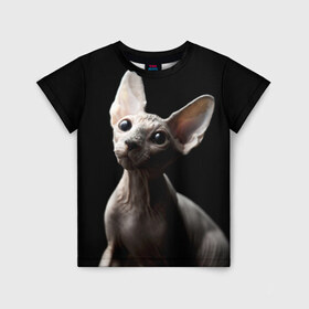 Детская футболка 3D с принтом Сфинкс в Белгороде, 100% гипоаллергенный полиэфир | прямой крой, круглый вырез горловины, длина до линии бедер, чуть спущенное плечо, ткань немного тянется | Тематика изображения на принте: домашняя | животное | кот | котэ | кошка | сфинкс