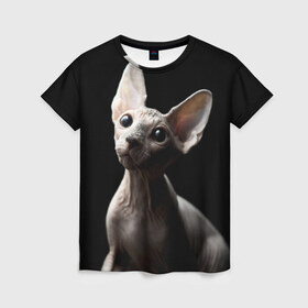 Женская футболка 3D с принтом Сфинкс в Белгороде, 100% полиэфир ( синтетическое хлопкоподобное полотно) | прямой крой, круглый вырез горловины, длина до линии бедер | домашняя | животное | кот | котэ | кошка | сфинкс