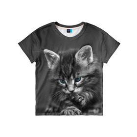 Детская футболка 3D с принтом Котенок в Белгороде, 100% гипоаллергенный полиэфир | прямой крой, круглый вырез горловины, длина до линии бедер, чуть спущенное плечо, ткань немного тянется | домашняя | животное | кот | котэ | кошка