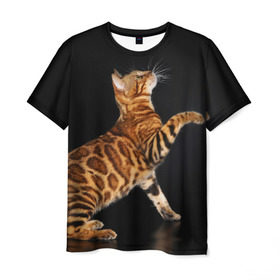 Мужская футболка 3D с принтом Бенгальская кошка в Белгороде, 100% полиэфир | прямой крой, круглый вырез горловины, длина до линии бедер | бенгальская | домашняя | животное | кот | котэ | кошка
