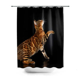Штора 3D для ванной с принтом Бенгальская кошка в Белгороде, 100% полиэстер | плотность материала — 100 г/м2. Стандартный размер — 146 см х 180 см. По верхнему краю — пластиковые люверсы для креплений. В комплекте 10 пластиковых колец | бенгальская | домашняя | животное | кот | котэ | кошка