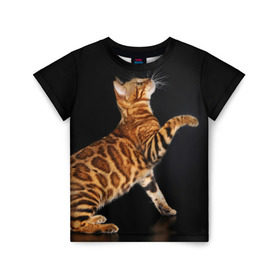 Детская футболка 3D с принтом Бенгальская кошка в Белгороде, 100% гипоаллергенный полиэфир | прямой крой, круглый вырез горловины, длина до линии бедер, чуть спущенное плечо, ткань немного тянется | бенгальская | домашняя | животное | кот | котэ | кошка