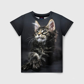 Детская футболка 3D с принтом Кот в Белгороде, 100% гипоаллергенный полиэфир | прямой крой, круглый вырез горловины, длина до линии бедер, чуть спущенное плечо, ткань немного тянется | Тематика изображения на принте: домашняя | животное | кот | котэ | кошка