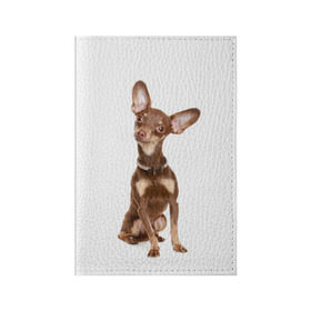 Обложка для паспорта матовая кожа с принтом Той-терьер в Белгороде, натуральная матовая кожа | размер 19,3 х 13,7 см; прозрачные пластиковые крепления | Тематика изображения на принте: животное | порода | собака | той терьер