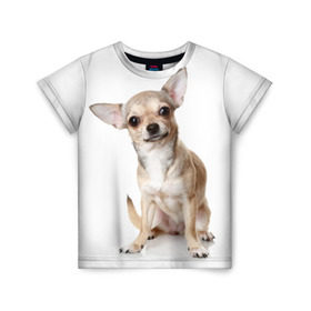 Детская футболка 3D с принтом Чихуахуа в Белгороде, 100% гипоаллергенный полиэфир | прямой крой, круглый вырез горловины, длина до линии бедер, чуть спущенное плечо, ткань немного тянется | Тематика изображения на принте: животное | порода | собака | чихуахуа