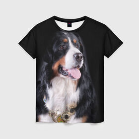 Женская футболка 3D с принтом Бернский зенненхунд в Белгороде, 100% полиэфир ( синтетическое хлопкоподобное полотно) | прямой крой, круглый вырез горловины, длина до линии бедер | Тематика изображения на принте: бернский зенненхунд | животное | порода | собака