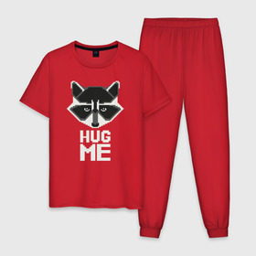 Мужская пижама хлопок с принтом Енот HUG ME в Белгороде, 100% хлопок | брюки и футболка прямого кроя, без карманов, на брюках мягкая резинка на поясе и по низу штанин
 | Тематика изображения на принте: енот