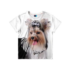 Детская футболка 3D с принтом Йоркширский терьер в Белгороде, 100% гипоаллергенный полиэфир | прямой крой, круглый вырез горловины, длина до линии бедер, чуть спущенное плечо, ткань немного тянется | Тематика изображения на принте: животное | йоркширский терьер | порода | собака
