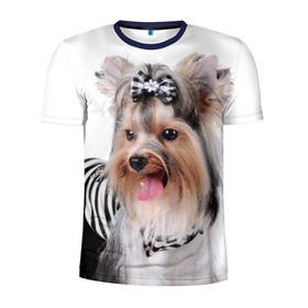 Мужская футболка 3D спортивная с принтом Йоркширский терьер в Белгороде, 100% полиэстер с улучшенными характеристиками | приталенный силуэт, круглая горловина, широкие плечи, сужается к линии бедра | Тематика изображения на принте: животное | йоркширский терьер | порода | собака
