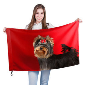 Флаг 3D с принтом Йоркширский терьер в Белгороде, 100% полиэстер | плотность ткани — 95 г/м2, размер — 67 х 109 см. Принт наносится с одной стороны | Тематика изображения на принте: животное | йоркширский терьер | порода | собака