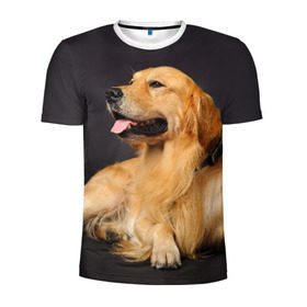 Мужская футболка 3D спортивная с принтом Золотистый ретривер в Белгороде, 100% полиэстер с улучшенными характеристиками | приталенный силуэт, круглая горловина, широкие плечи, сужается к линии бедра | животное | золотистый ретривер | порода | собака