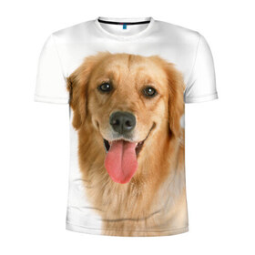 Мужская футболка 3D спортивная с принтом Золотистый ретривер в Белгороде, 100% полиэстер с улучшенными характеристиками | приталенный силуэт, круглая горловина, широкие плечи, сужается к линии бедра | Тематика изображения на принте: животное | золотистый ретривер | порода | собака