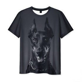Мужская футболка 3D с принтом Доберман в Белгороде, 100% полиэфир | прямой крой, круглый вырез горловины, длина до линии бедер | Тематика изображения на принте: доберман | животное | порода | собака