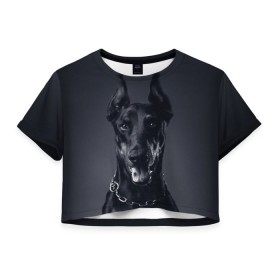 Женская футболка 3D укороченная с принтом Доберман в Белгороде, 100% полиэстер | круглая горловина, длина футболки до линии талии, рукава с отворотами | доберман | животное | порода | собака