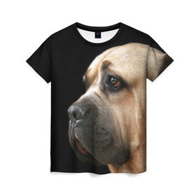 Женская футболка 3D с принтом Канне корсо в Белгороде, 100% полиэфир ( синтетическое хлопкоподобное полотно) | прямой крой, круглый вырез горловины, длина до линии бедер | животное | канне корсо | порода | собака