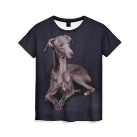 Женская футболка 3D с принтом Левретка в Белгороде, 100% полиэфир ( синтетическое хлопкоподобное полотно) | прямой крой, круглый вырез горловины, длина до линии бедер | животное | порода | собака