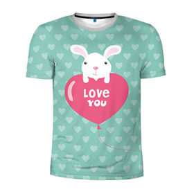 Мужская футболка 3D спортивная с принтом Влюбленный зайка в Белгороде, 100% полиэстер с улучшенными характеристиками | приталенный силуэт, круглая горловина, широкие плечи, сужается к линии бедра | 14 февраля | love | love you | валентин | влюбленные | день святого валентина | зайчики | заяц | лав | любовь | подарок девушке | подарок парню