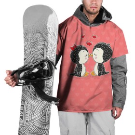 Накидка на куртку 3D с принтом Влюбленные пингвины в Белгороде, 100% полиэстер |  | 14 февраля | love | love you | валентин | влюбленные | день святого валентина | лав | любовь | пингвины | подарок девушке | подарок парню