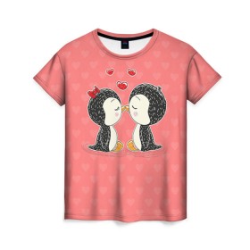 Женская футболка 3D с принтом Влюбленные пингвины в Белгороде, 100% полиэфир ( синтетическое хлопкоподобное полотно) | прямой крой, круглый вырез горловины, длина до линии бедер | 14 февраля | love | love you | валентин | влюбленные | день святого валентина | лав | любовь | пингвины | подарок девушке | подарок парню