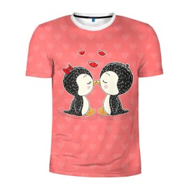 Мужская футболка 3D спортивная с принтом Влюбленные пингвины в Белгороде, 100% полиэстер с улучшенными характеристиками | приталенный силуэт, круглая горловина, широкие плечи, сужается к линии бедра | 14 февраля | love | love you | валентин | влюбленные | день святого валентина | лав | любовь | пингвины | подарок девушке | подарок парню