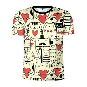 Мужская футболка 3D спортивная с принтом Любящие котики в Белгороде, 100% полиэстер с улучшенными характеристиками | приталенный силуэт, круглая горловина, широкие плечи, сужается к линии бедра | 14 февраля | cat | love | love you | валентин | влюбленные | день святого валентина | кот | котики | лав | любовь | подарок девушке | подарок парню