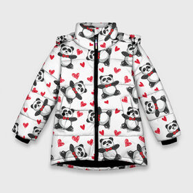Зимняя куртка для девочек 3D с принтом Панда и любовь в Белгороде, ткань верха — 100% полиэстер; подклад — 100% полиэстер, утеплитель — 100% полиэстер. | длина ниже бедра, удлиненная спинка, воротник стойка и отстегивающийся капюшон. Есть боковые карманы с листочкой на кнопках, утяжки по низу изделия и внутренний карман на молнии. 

Предусмотрены светоотражающий принт на спинке, радужный светоотражающий элемент на пуллере молнии и на резинке для утяжки. | 14 февраля | bears | love | love you | валентин | влюбленные | день святого валентина | лав | любовь | медведб | медведи | мишки | подарок девушке | подарок парню
