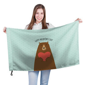Флаг 3D с принтом Медведь с сердцем в Белгороде, 100% полиэстер | плотность ткани — 95 г/м2, размер — 67 х 109 см. Принт наносится с одной стороны | 14 февраля | bears | love | love you | валентин | влюбленные | день святого валентина | лав | любовь | медведб | медведи | мишки | подарок девушке | подарок парню