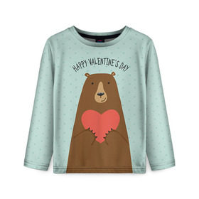 Детский лонгслив 3D с принтом Медведь с сердцем в Белгороде, 100% полиэстер | длинные рукава, круглый вырез горловины, полуприлегающий силуэт
 | Тематика изображения на принте: 14 февраля | bears | love | love you | валентин | влюбленные | день святого валентина | лав | любовь | медведб | медведи | мишки | подарок девушке | подарок парню
