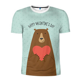 Мужская футболка 3D спортивная с принтом Медведь с сердцем в Белгороде, 100% полиэстер с улучшенными характеристиками | приталенный силуэт, круглая горловина, широкие плечи, сужается к линии бедра | 14 февраля | bears | love | love you | валентин | влюбленные | день святого валентина | лав | любовь | медведб | медведи | мишки | подарок девушке | подарок парню