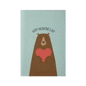 Обложка для паспорта матовая кожа с принтом Медведь с сердцем в Белгороде, натуральная матовая кожа | размер 19,3 х 13,7 см; прозрачные пластиковые крепления | Тематика изображения на принте: 14 февраля | bears | love | love you | валентин | влюбленные | день святого валентина | лав | любовь | медведб | медведи | мишки | подарок девушке | подарок парню