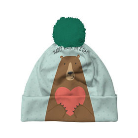 Шапка 3D c помпоном с принтом Медведь с сердцем в Белгороде, 100% полиэстер | универсальный размер, печать по всей поверхности изделия | 14 февраля | bears | love | love you | валентин | влюбленные | день святого валентина | лав | любовь | медведб | медведи | мишки | подарок девушке | подарок парню