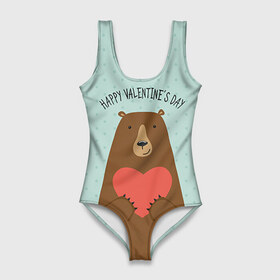 Купальник-боди 3D с принтом Медведь с сердцем в Белгороде, 82% полиэстер, 18% эластан | Круглая горловина, круглый вырез на спине | 14 февраля | bears | love | love you | валентин | влюбленные | день святого валентина | лав | любовь | медведб | медведи | мишки | подарок девушке | подарок парню