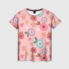 Женская футболка 3D с принтом Цветник в Белгороде, 100% полиэфир ( синтетическое хлопкоподобное полотно) | прямой крой, круглый вырез горловины, длина до линии бедер | природа | ромашки | тульпаны | цветы