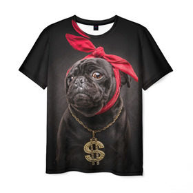Мужская футболка 3D с принтом Мопс в Белгороде, 100% полиэфир | прямой крой, круглый вырез горловины, длина до линии бедер | доллар | животное | золото | мопс | порода | собака