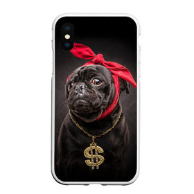 Чехол для iPhone XS Max матовый с принтом Мопс в Белгороде, Силикон | Область печати: задняя сторона чехла, без боковых панелей | доллар | животное | золото | мопс | порода | собака