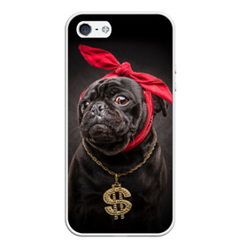 Чехол для iPhone 5/5S матовый с принтом Мопс в Белгороде, Силикон | Область печати: задняя сторона чехла, без боковых панелей | доллар | животное | золото | мопс | порода | собака