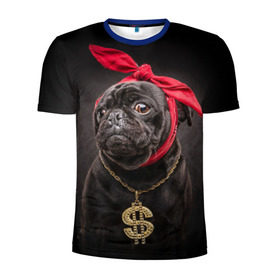 Мужская футболка 3D спортивная с принтом Мопс в Белгороде, 100% полиэстер с улучшенными характеристиками | приталенный силуэт, круглая горловина, широкие плечи, сужается к линии бедра | доллар | животное | золото | мопс | порода | собака