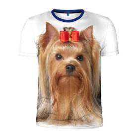 Мужская футболка 3D спортивная с принтом Йоркширский терьер в Белгороде, 100% полиэстер с улучшенными характеристиками | приталенный силуэт, круглая горловина, широкие плечи, сужается к линии бедра | Тематика изображения на принте: животное | йоркширский терьер | порода | собака