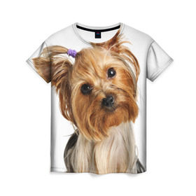 Женская футболка 3D с принтом Йоркширский терьер в Белгороде, 100% полиэфир ( синтетическое хлопкоподобное полотно) | прямой крой, круглый вырез горловины, длина до линии бедер | животное | йоркширский терьер | порода | собака