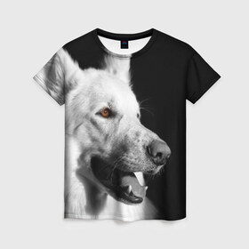 Женская футболка 3D с принтом Белая овчарка в Белгороде, 100% полиэфир ( синтетическое хлопкоподобное полотно) | прямой крой, круглый вырез горловины, длина до линии бедер | белая овчарка | животное | порода | собака